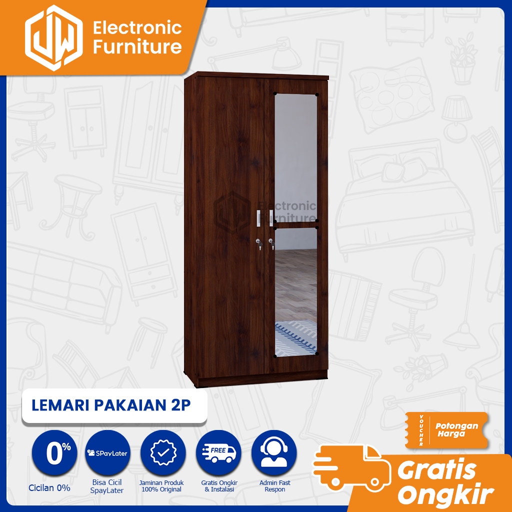 JW - Lemari Pakaian 2 Pintu/Lemari Cermin/Lemari Minimalis-Pontianak