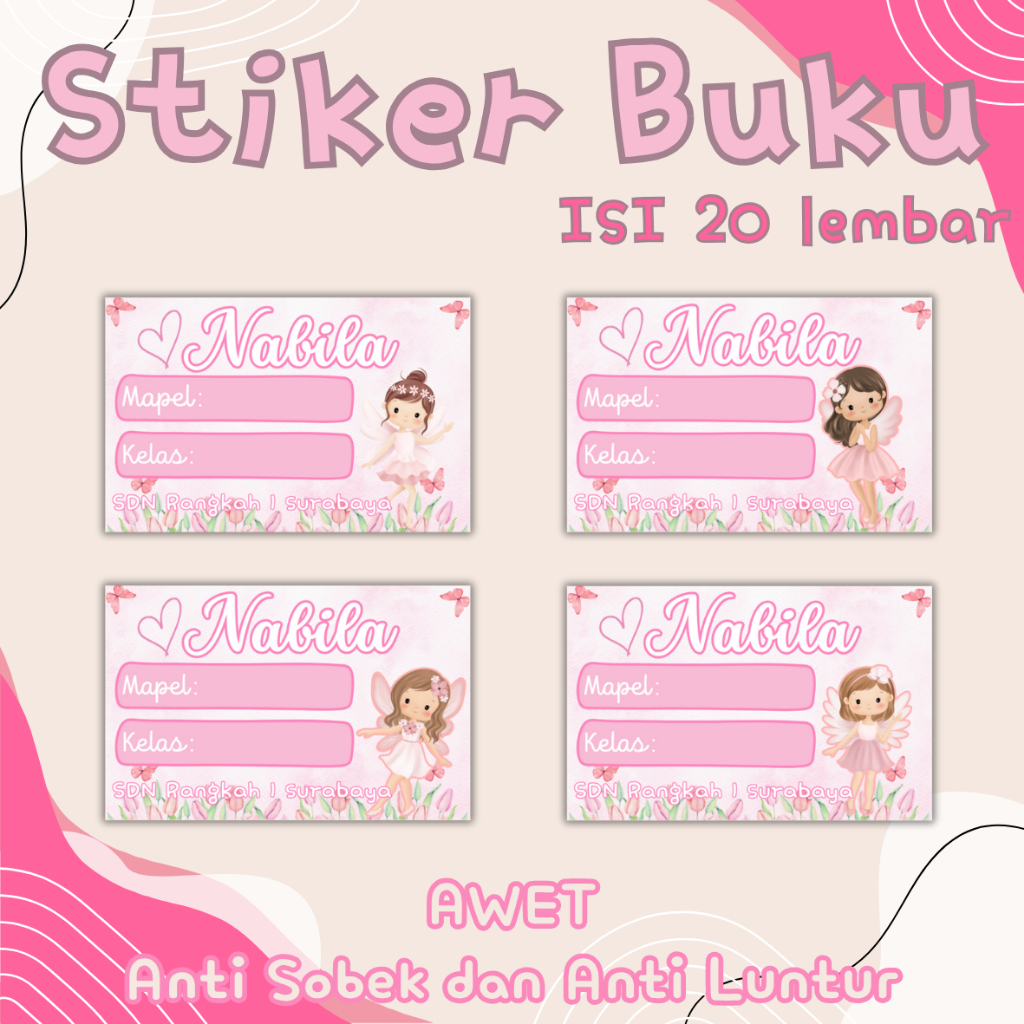 

Stiker Buku Mata Pelajaran Glossy Premium anti luntur dan sobek tema Ballet Pink