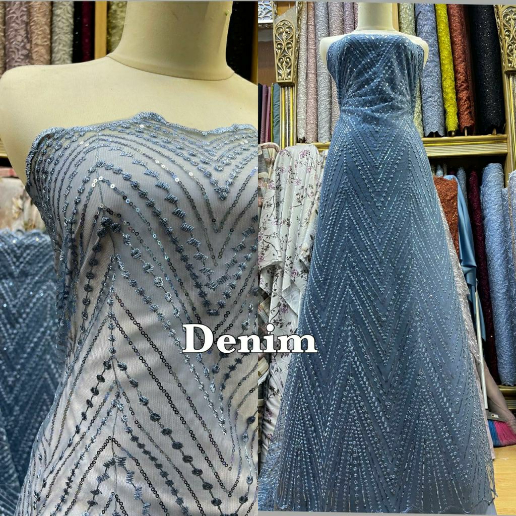 DISKON COD TILE KEBAYA PAYET SEQUIN PIRAMID TILE BORDIR PAYET MEWAH KHUSUS DENIM ROSE GOLD