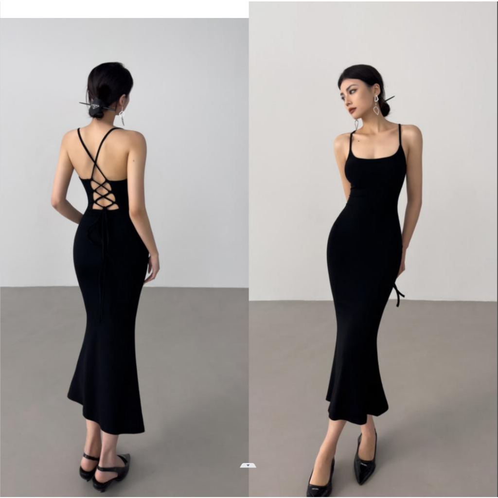 vintage dress sexy hitam party Wanita Bodycon cantik backless tanpa lengan prom big size midi dress 