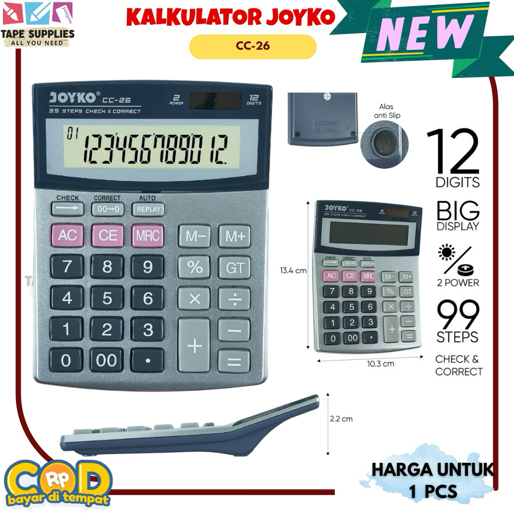 

Kalkulator Joyko CC-26 12 Digit Dual Power Check & Correct 99 Step Replay