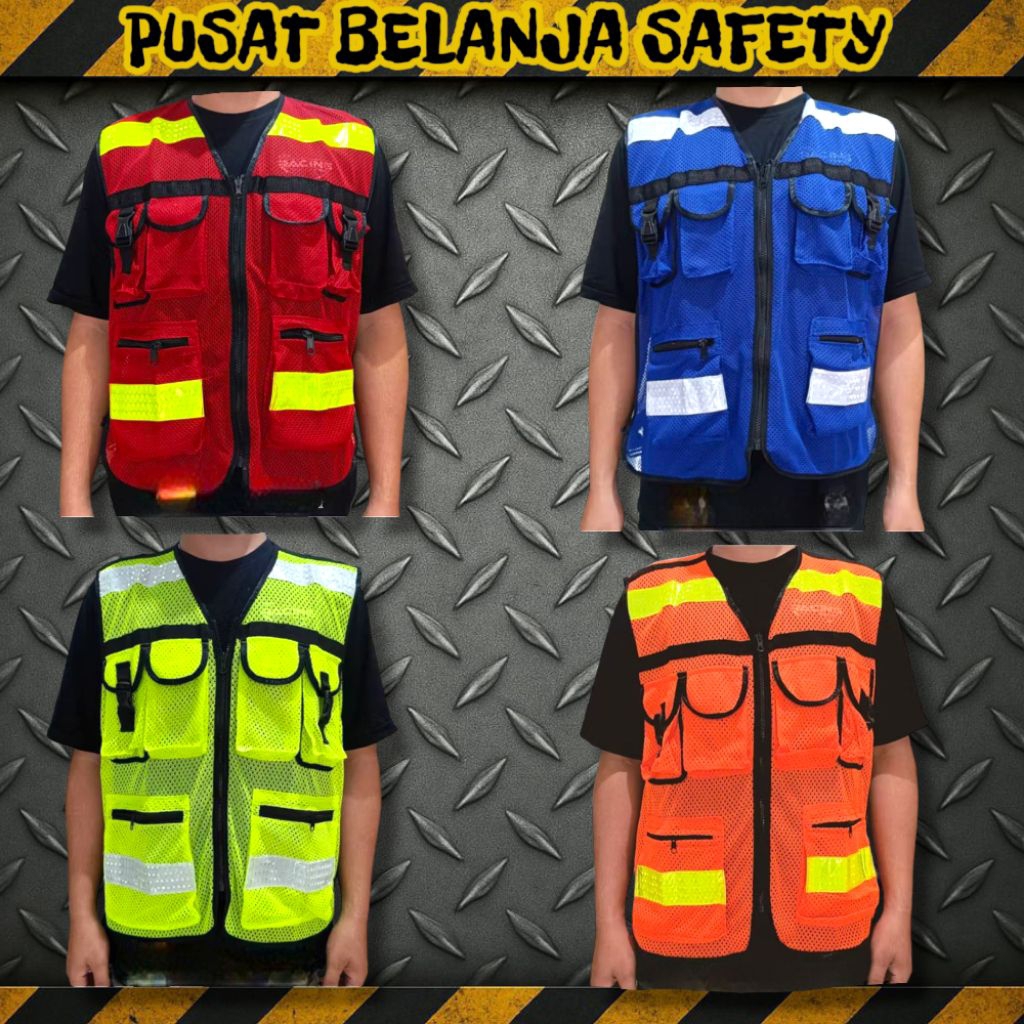 Rompi safety jaring 6 kantong/rompi proyek jaring murah