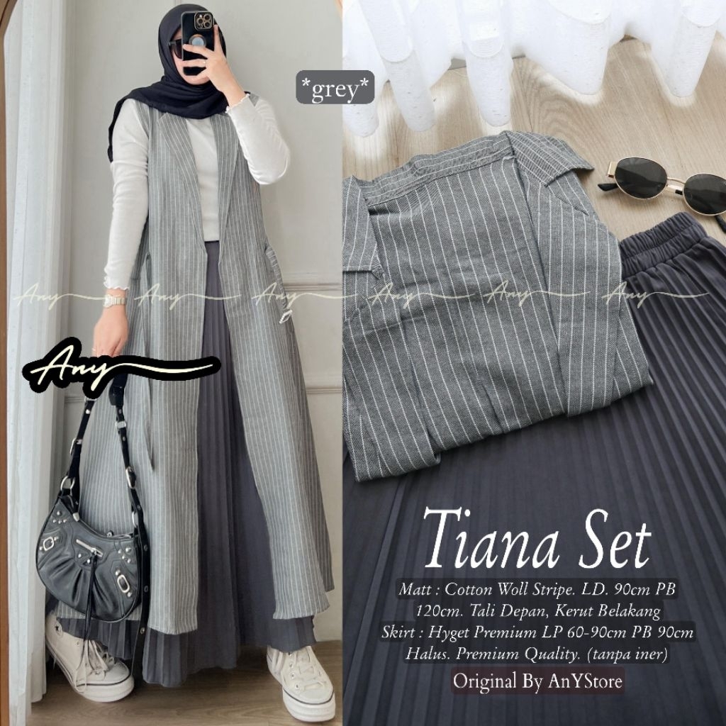 Tiana setelan long tunic jumbo ld 120 by A.N.Y rok plisket polos midi dress polo bordir rok panjang 