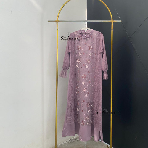 [Shakkey.Id] Nikita Dress Kondangan Wanita Tile Bordir Mix Tile Cantilie Lengan Panjang Dress Kondan