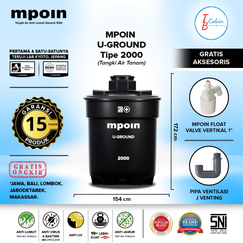Tangki Tandon Toren Air Tanam Pendam MPOIN Plus 2000 Liter Underground