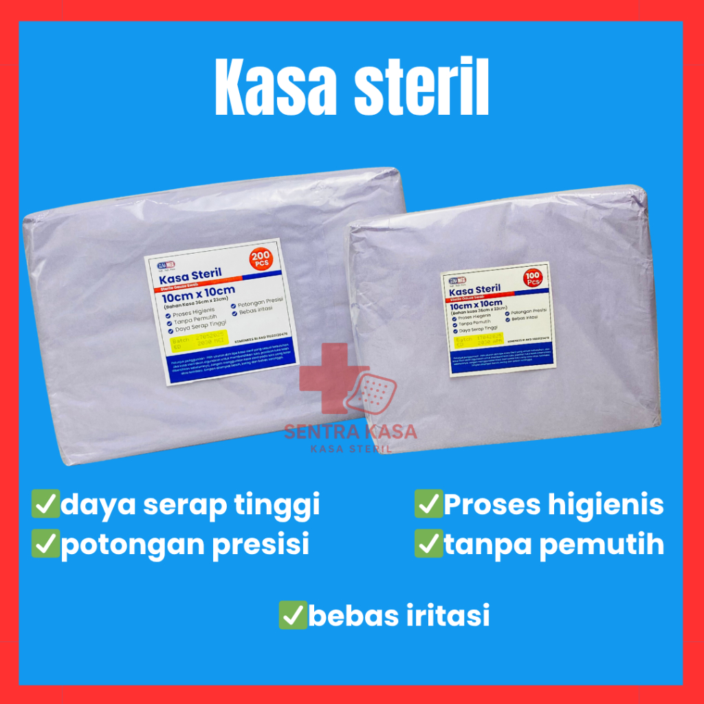 ISI 200 Gunamed Kain Kasa Steril Luka 10x10 Cm Perban Luka Kasa Perban Hidrofil Bebas Iritasi