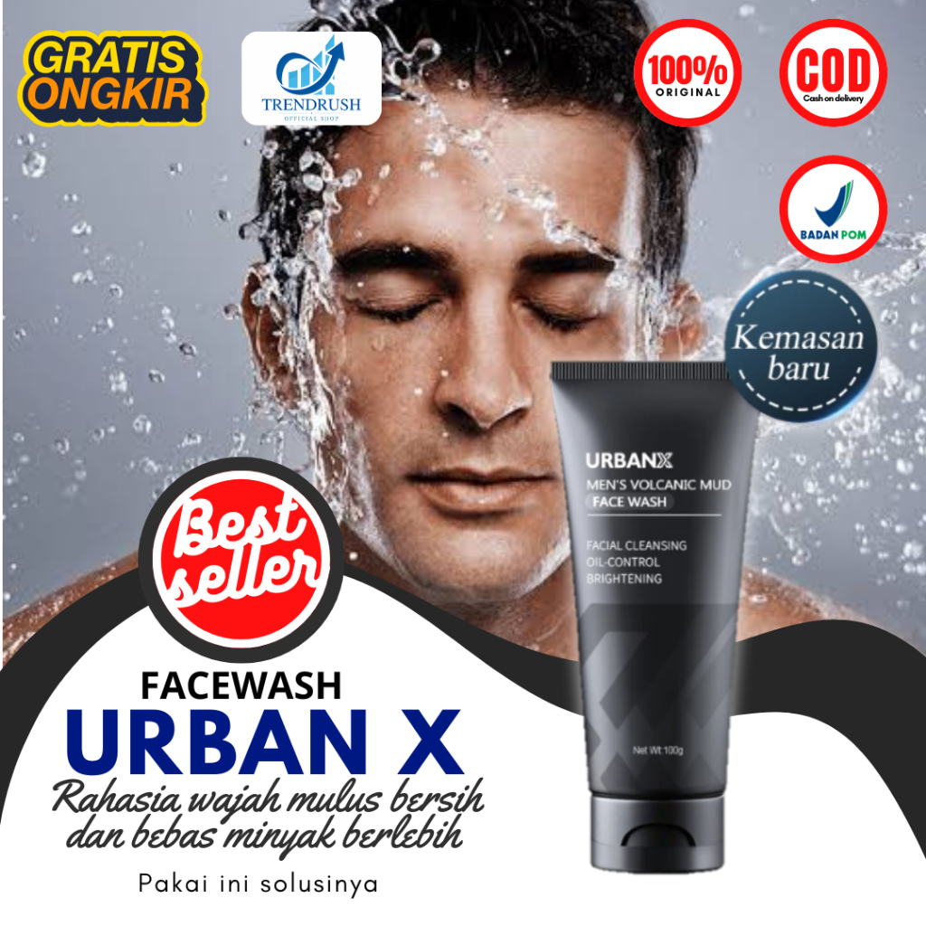 URBANX Men's Volcanic Mud Facial Wash - Sabun Cuci Muka Pria Untuk Wajah Kusam Dan Berminyak 100gr