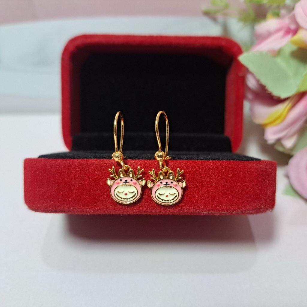 Anting Jepit Labubu Karakter Kartun Titanium Awet Lapis emas