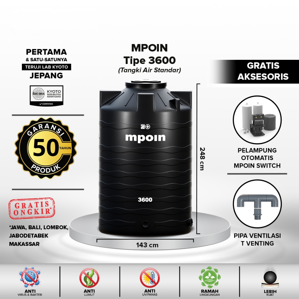 Tangki / Toren / Tandon Air MPOIN PLUS 3600 WAVE - 3600W