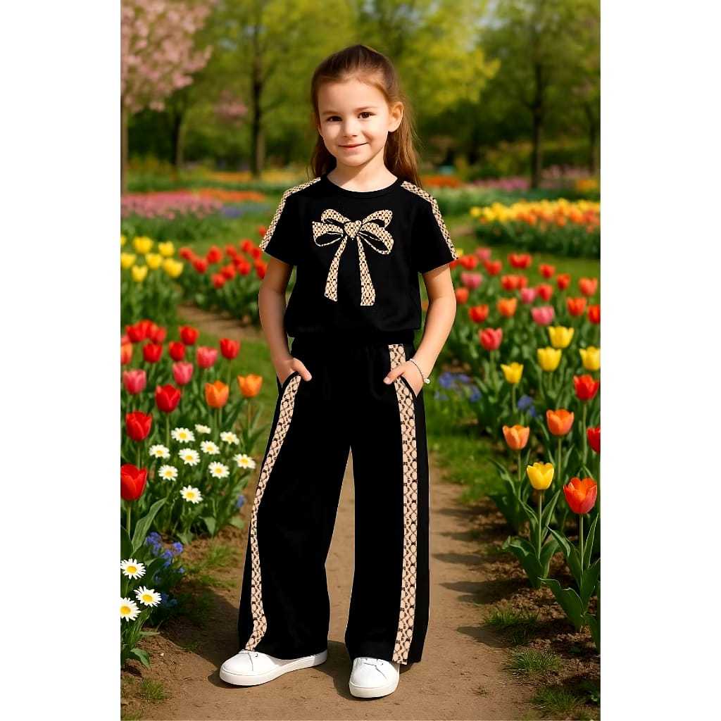 SETELAN BAJU SWEATER LENGAN PENDEK ANAK PEREMPUAN MOTIF PITA GUCCI USIA 1-12 TAHUN TERBARU