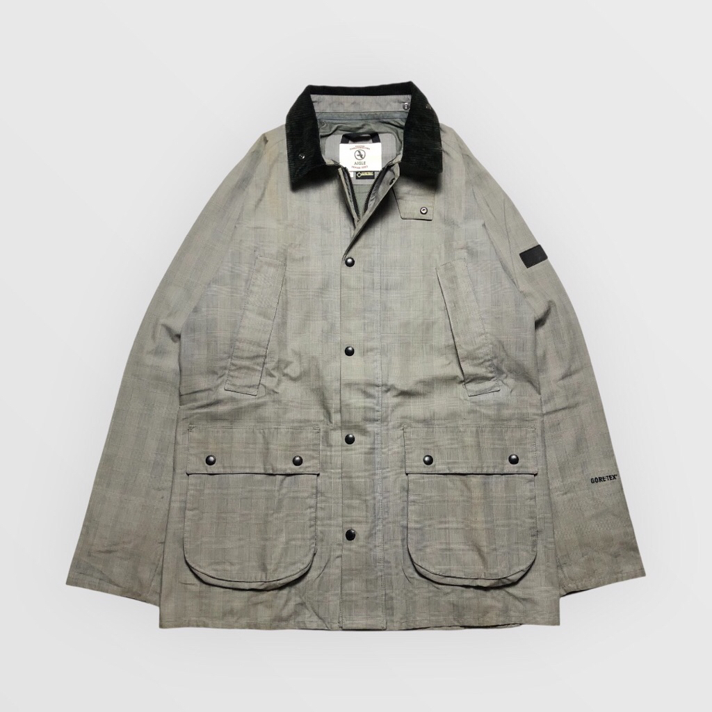 Aigle Gore-Tex Outdoor Mountain Parka Jacket Waterproof Plaid Grey