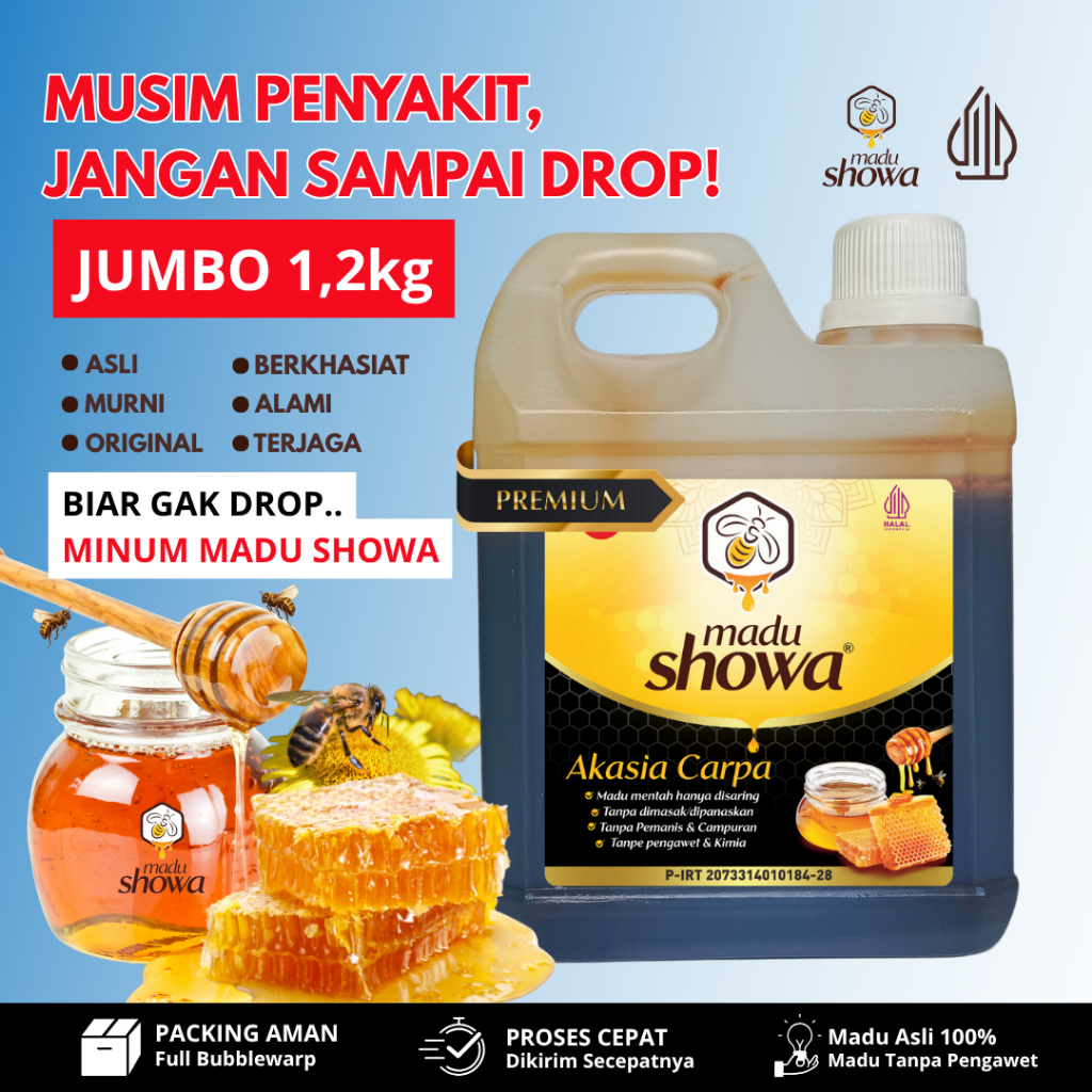 

100 % Madu Murni Showa Nektar Akasia Carpa Jumbo 1.2KG Biar Tubuh Gak Gampang Drop