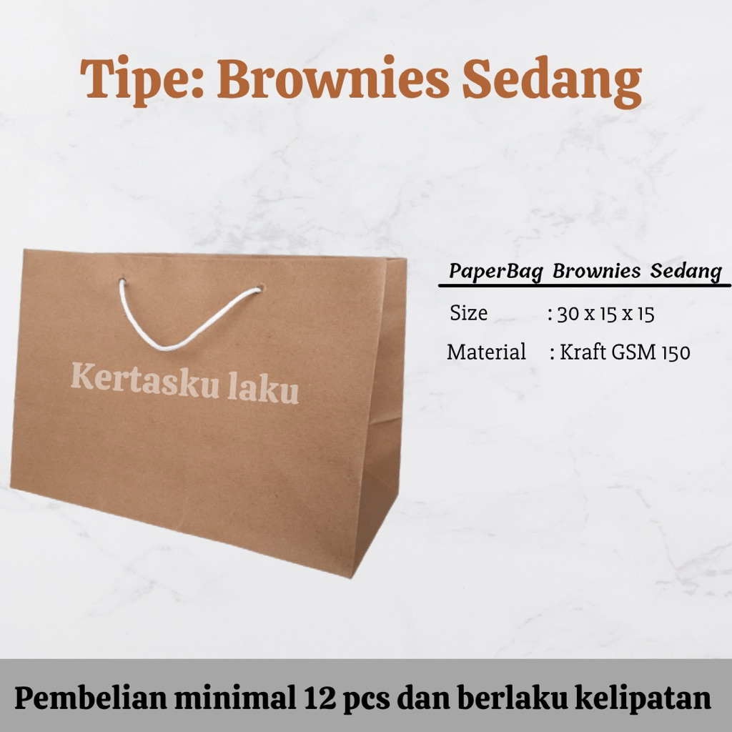 

Paper bag Brownies Sedang, Tas kertas coklat polos murah, ukuran P30 x L15 x T15