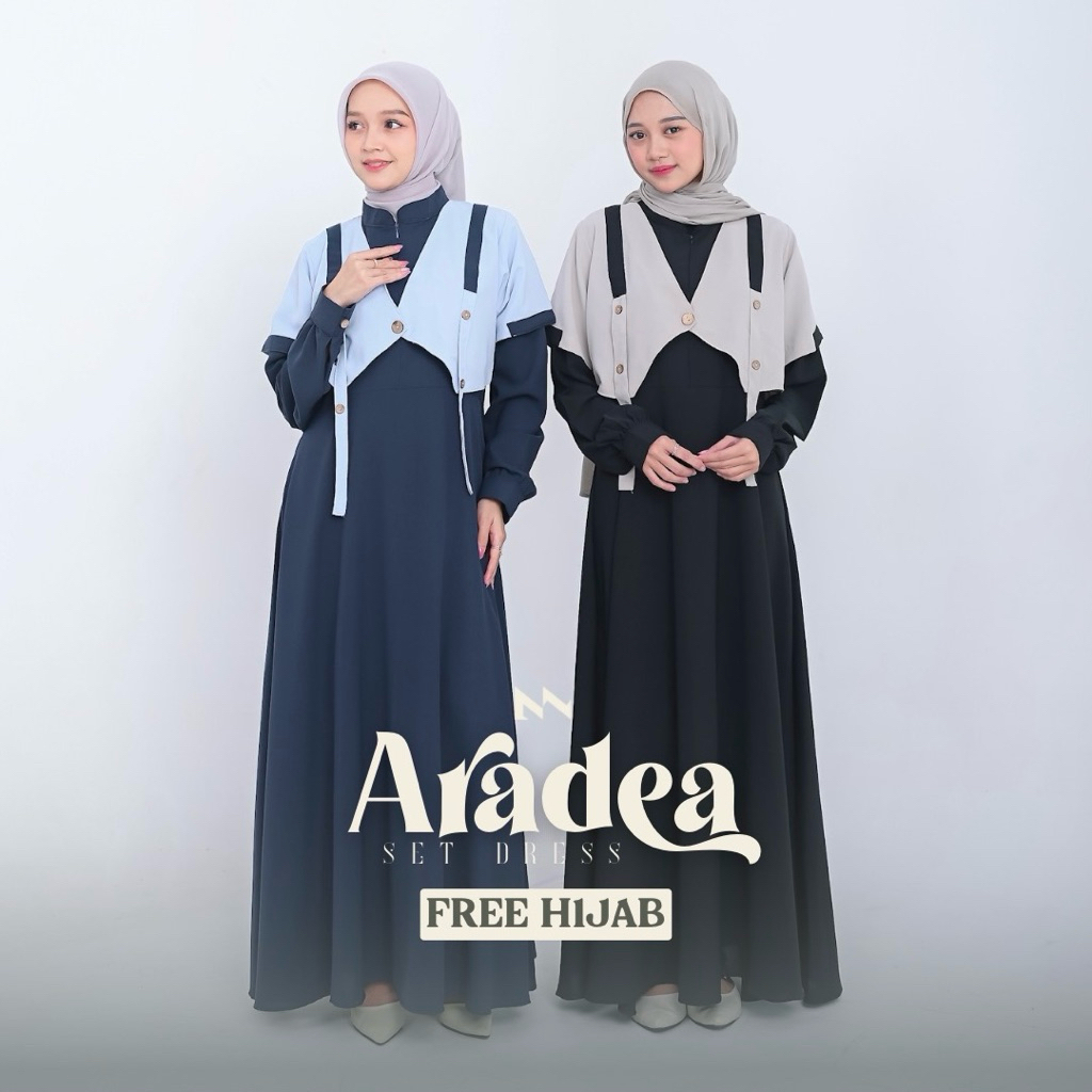 [Myza] FREE HIJAB Aradea Set Dress Premium Gamis Lebaran Casual Linen Tunica