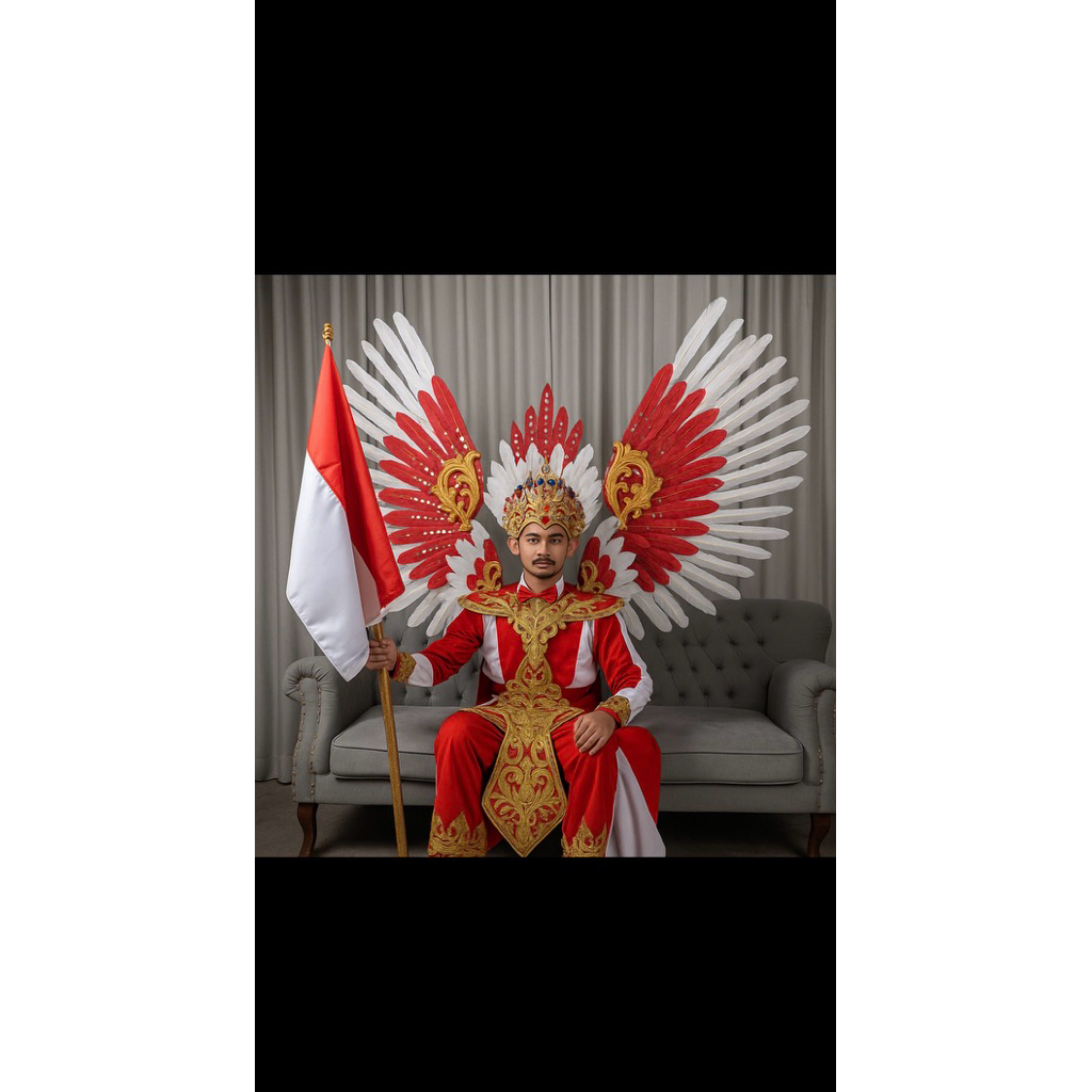 kostum maskot karnaval merah putih mahkota merah putih kerajaan