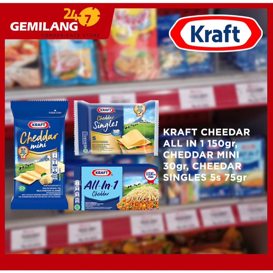

KRAFT CHEEDAR ALL IN 1 150gr, CHEDDAR MINI 30gr, CHEEDAR SINGLES 5s 75gr