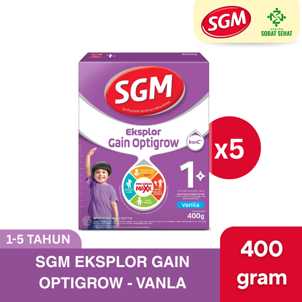 

[5 BOX] SGM EKSPLOR GAIN OPTIGROW 1 PLUS 1-5 TAHUN 400 GRAM