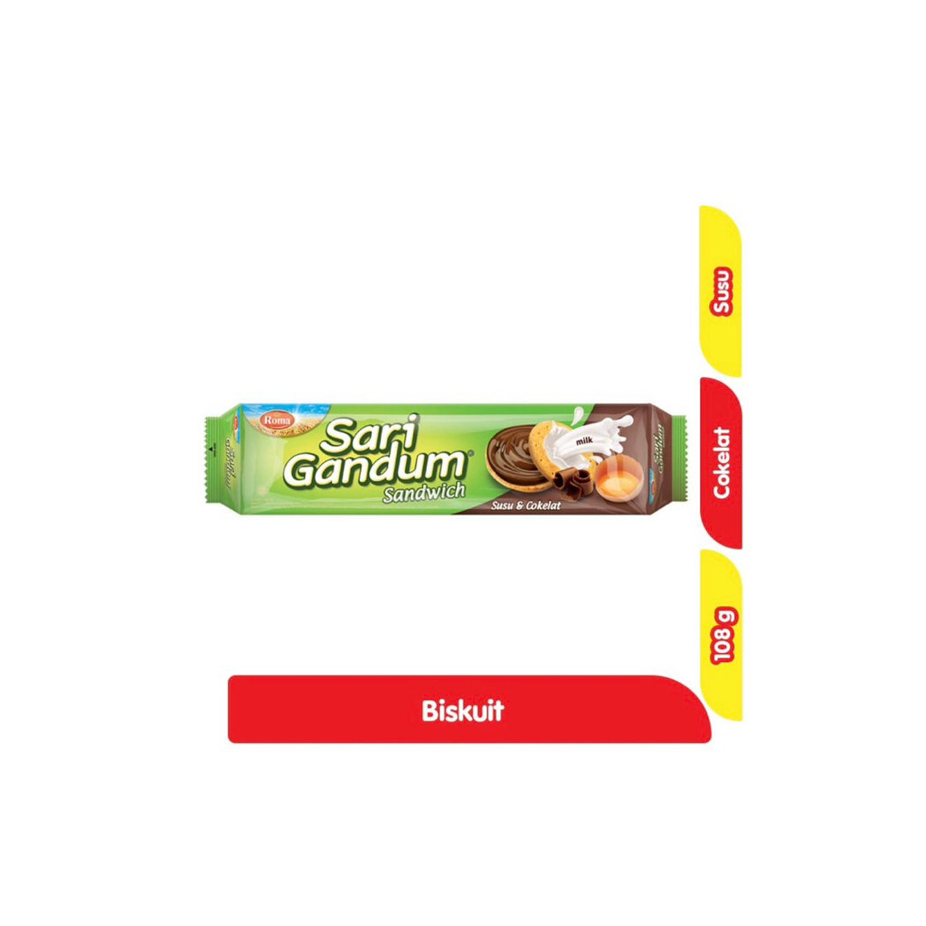 

ROMA SARI GANDUM BISKUIT SANDWICH SUSU & COKELAT 108 gram