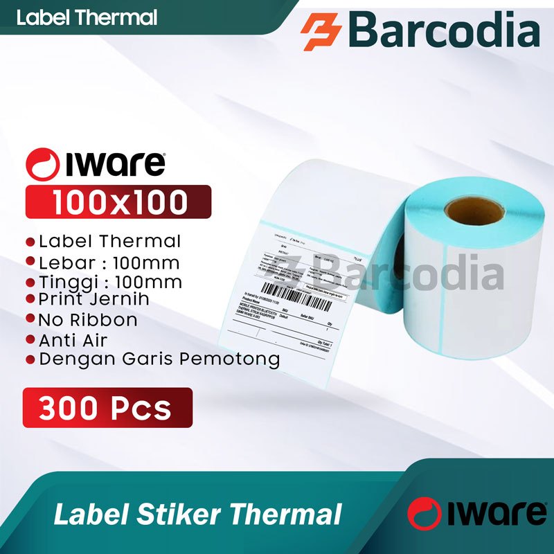 

BARCODIA Kertas Label Barcode STIKER Thermal 100x100 mm - ISI 300PCS / Kertas Sticker