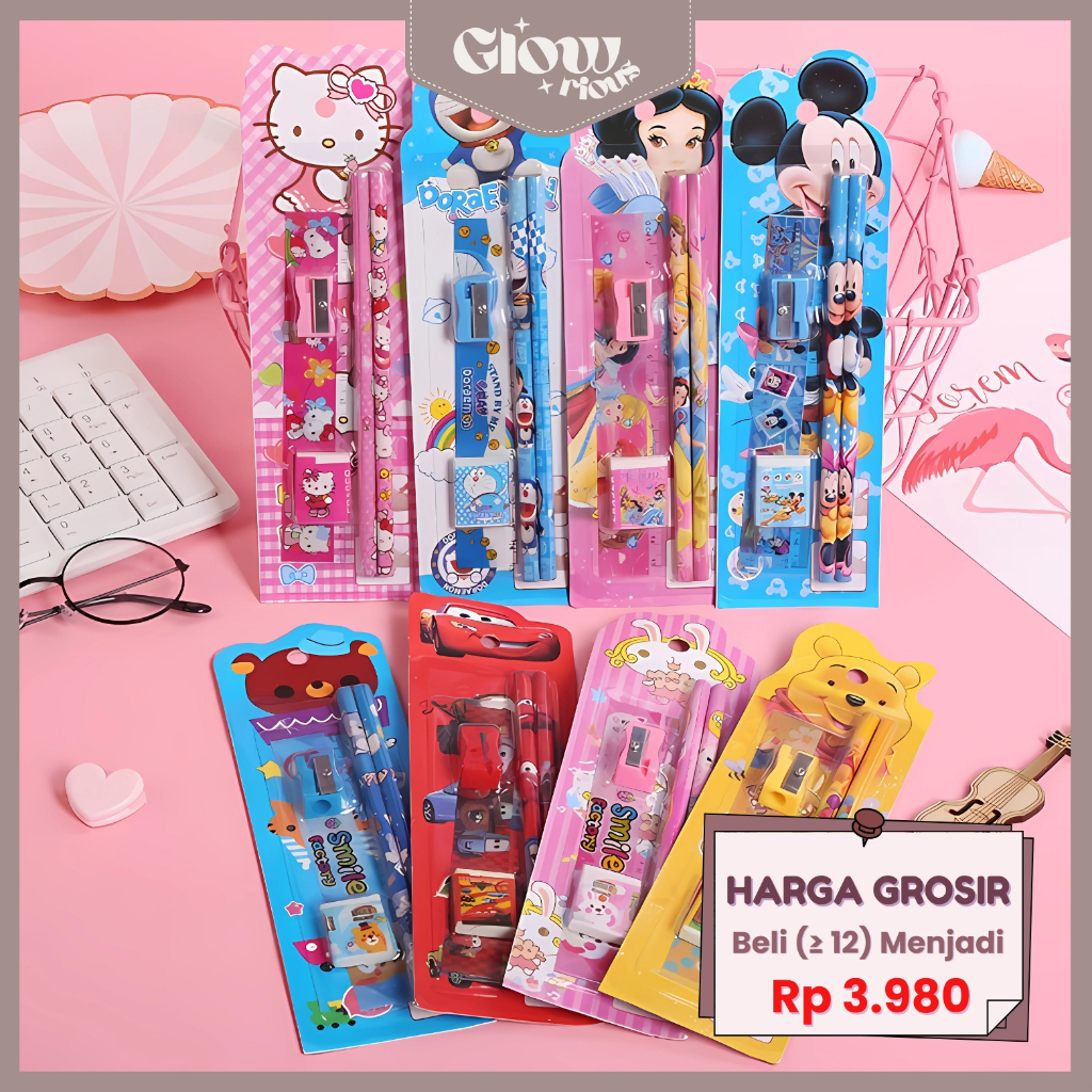 

GR 5in1 Pensil Set Alat Tulis Anak Lucu Penghapus Tempat Pensil Buku Tulis Sekolah STATIONERY LG-01