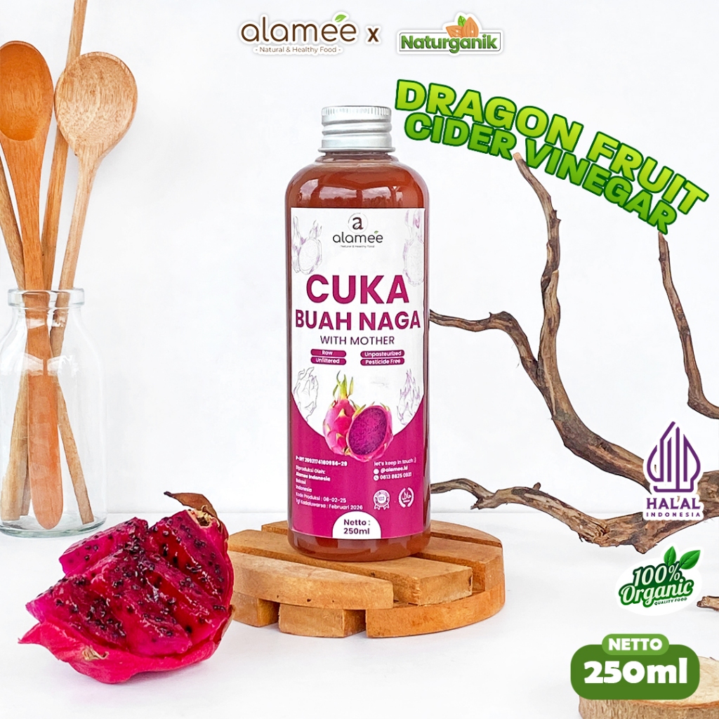 

ALAMEE Cuka Buah Naga Organik Dragon Fruit Cider Vinegar With Mother Fermentasi Probiotik 250ml Naturganik