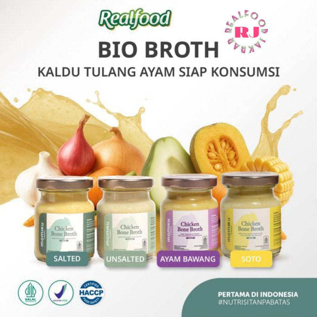 

Realfood Momiku Bio Broth I Chicken Bone Broth Rasa Soto dan Ayam Bawang I Salted Dan Unsalted