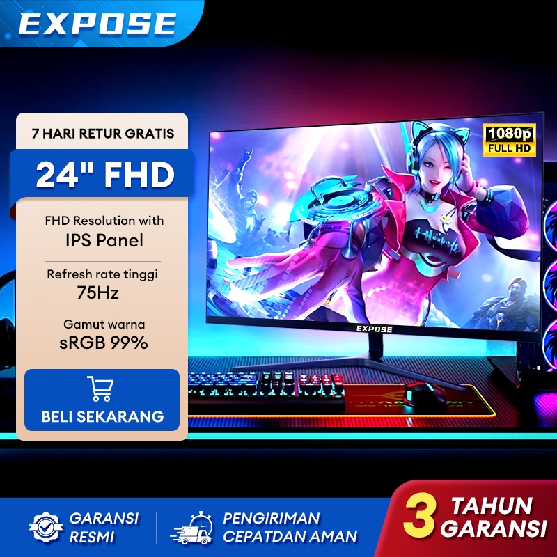 EXPOSE Monitor 24 inch PC Monitor 75Hz Gaming Monitor LED/LCD IPS Desktop komputer 1ms PS3/PS4 HDMI/