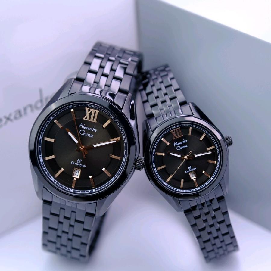 Jam Tangan Pria Wanita Pasangan Alexandre Christie 8690 MD LD Classic Steel Rantai Stainless stell O