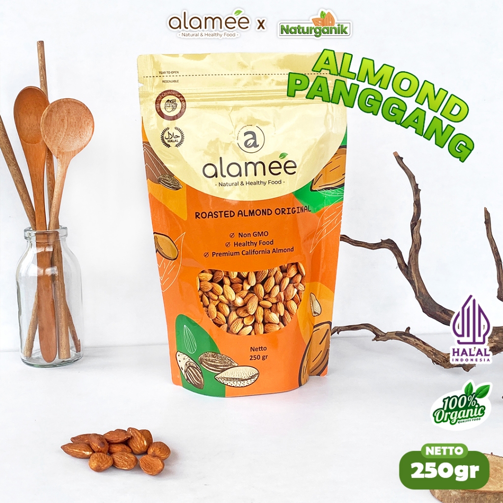 

ALAMEE Natural Roasted Almond Kacang Almon Panggang Grade A Organik 250 Gram Naturganik