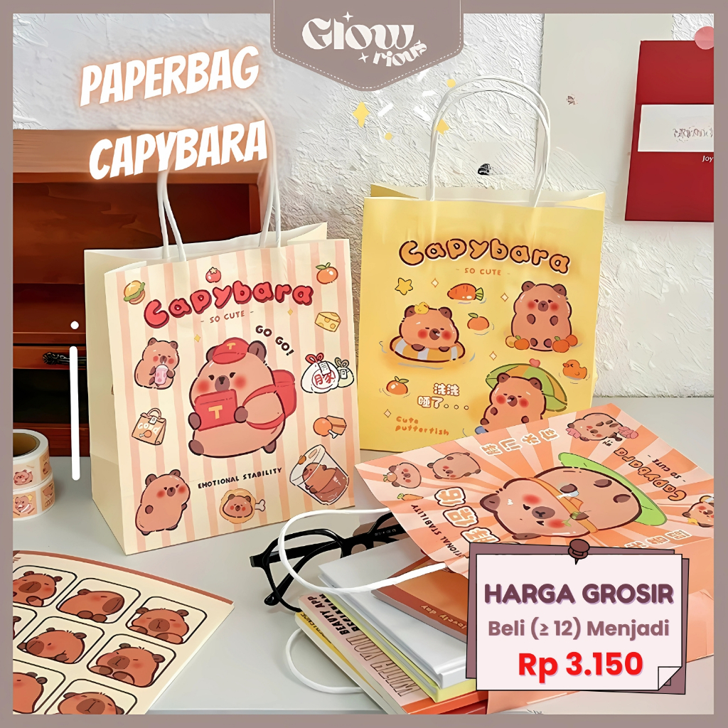 

GR Paper Bag Tas Kado Ulang Tahun Kartun Goddie Bag Motif Capybara Tas Jinjing Hampers Bingkisan