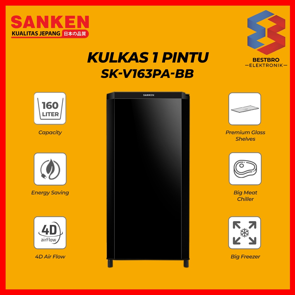 Sanken Kulkas Satu Pintu SK-V163PA-BB Hitam