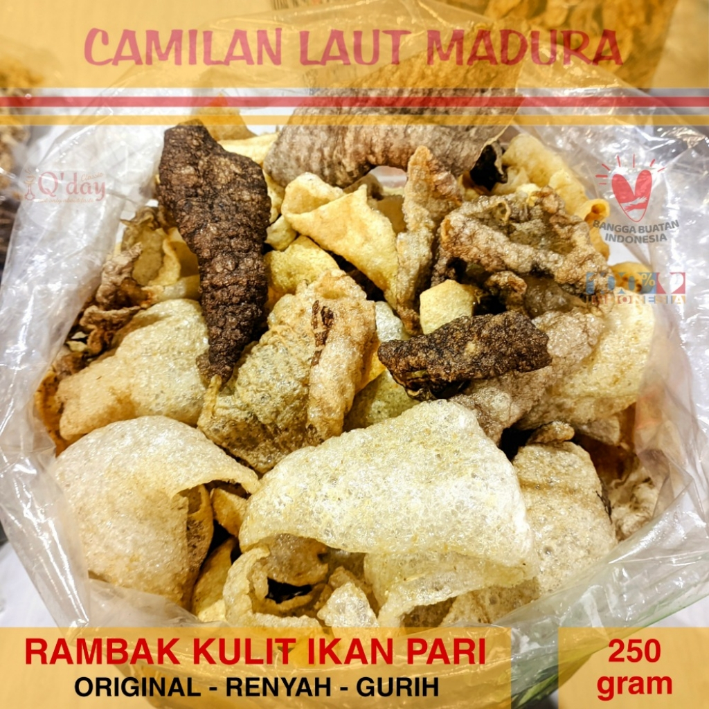

Rambak Kulit Ikan Pari Renyah Gurih Camilan Laut Madura Oleh-oleh Khas - 250gr Kerupuk Snack Cemilan Keripik Goreng
