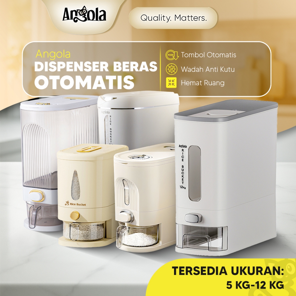 Angola Dispenser Beras Otomatis 5- 12KG E06-E31 Tempat Beras Anti Kutu Dan Semut Food Grade