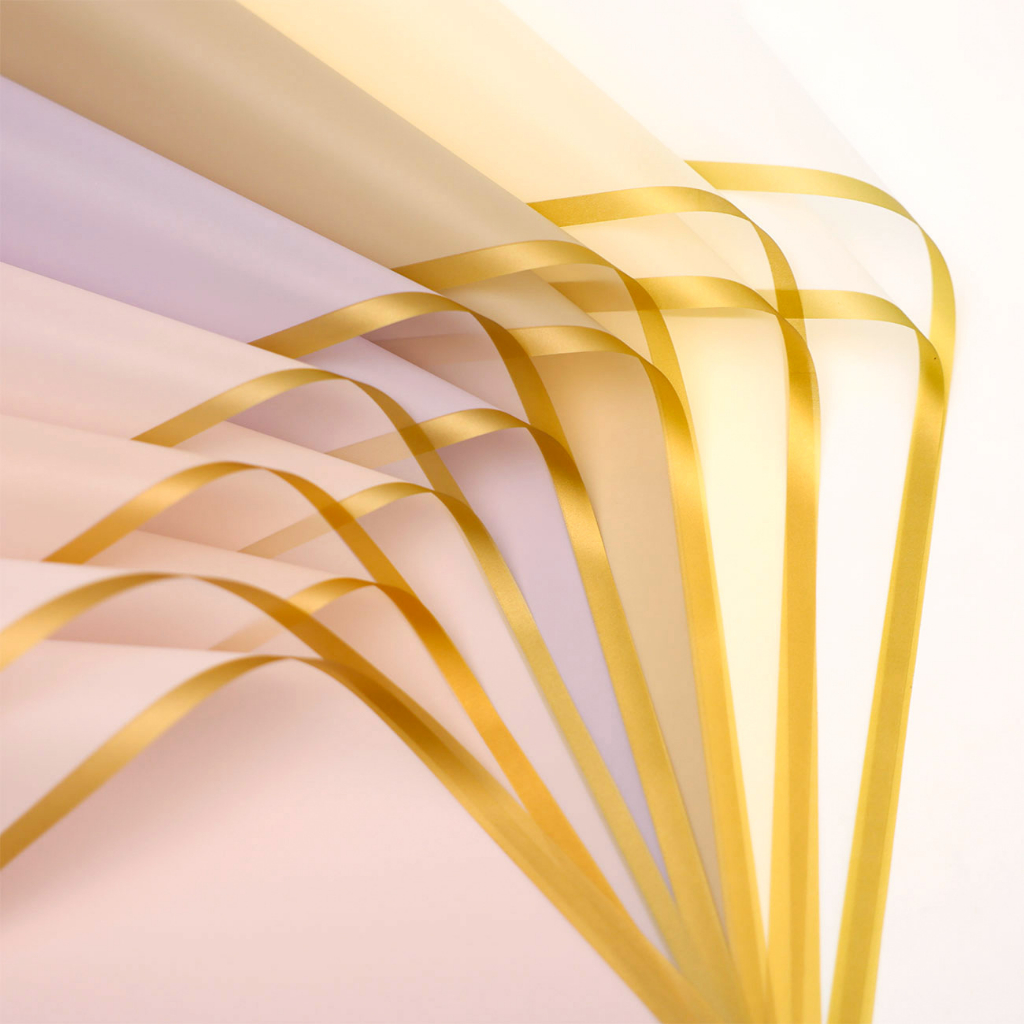 

[Hercyna] 20 Lembar Cellophane Gold List Flower Wrap Kertas Bungkus Bunga Emas Bingkai Buket