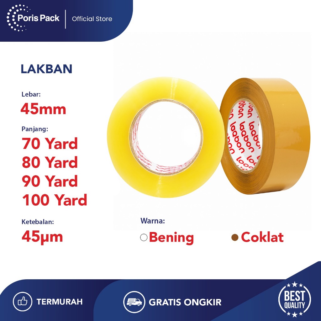 

Lakban Laqban Bening & Coklat 45 mm x 100 yard