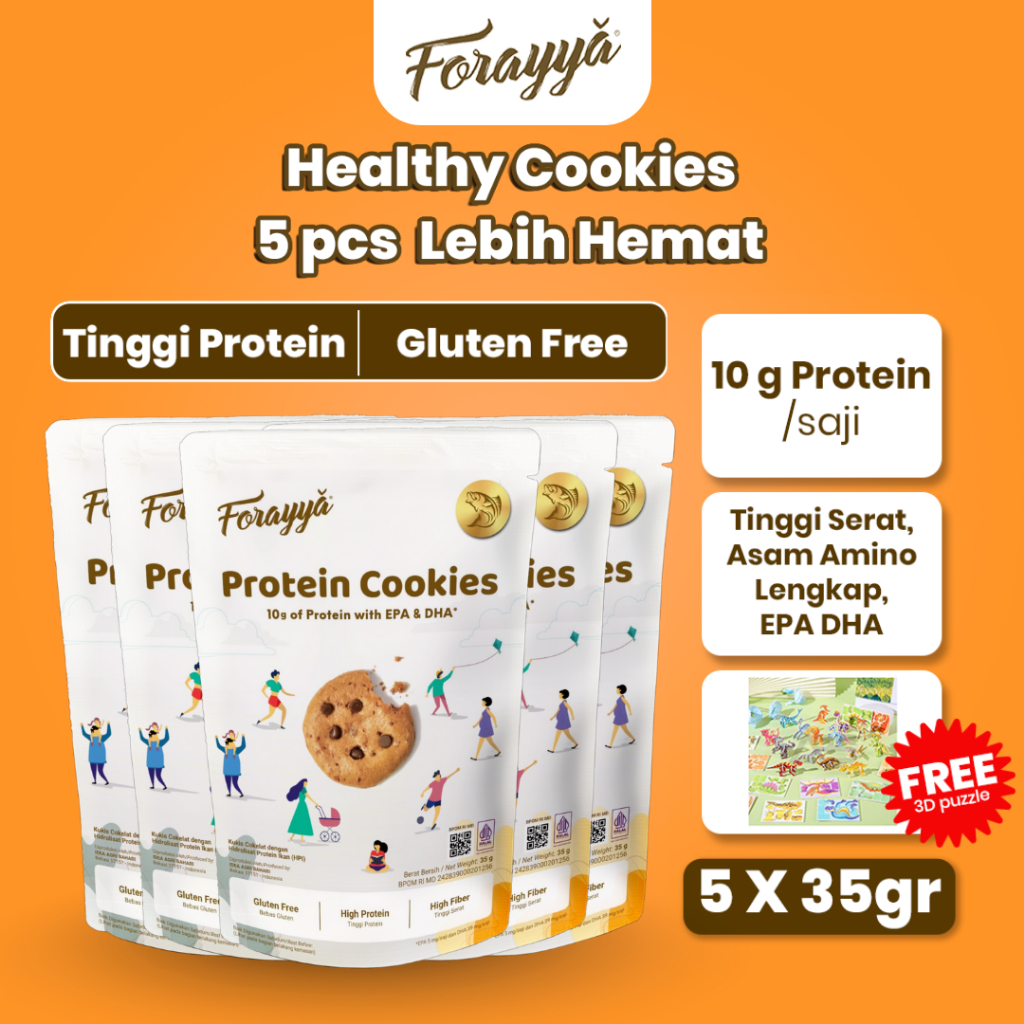 

5 PCS Protein Cookies Forayya Cemilan Sehat Gluten Free Tinggi Protein 35g