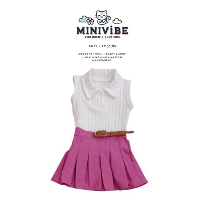 Setelan Baju Anak Perempuan Kekinian Korean Style | Baju Tanpa Lengan + Rok Plisket | Outfit Anak Ce