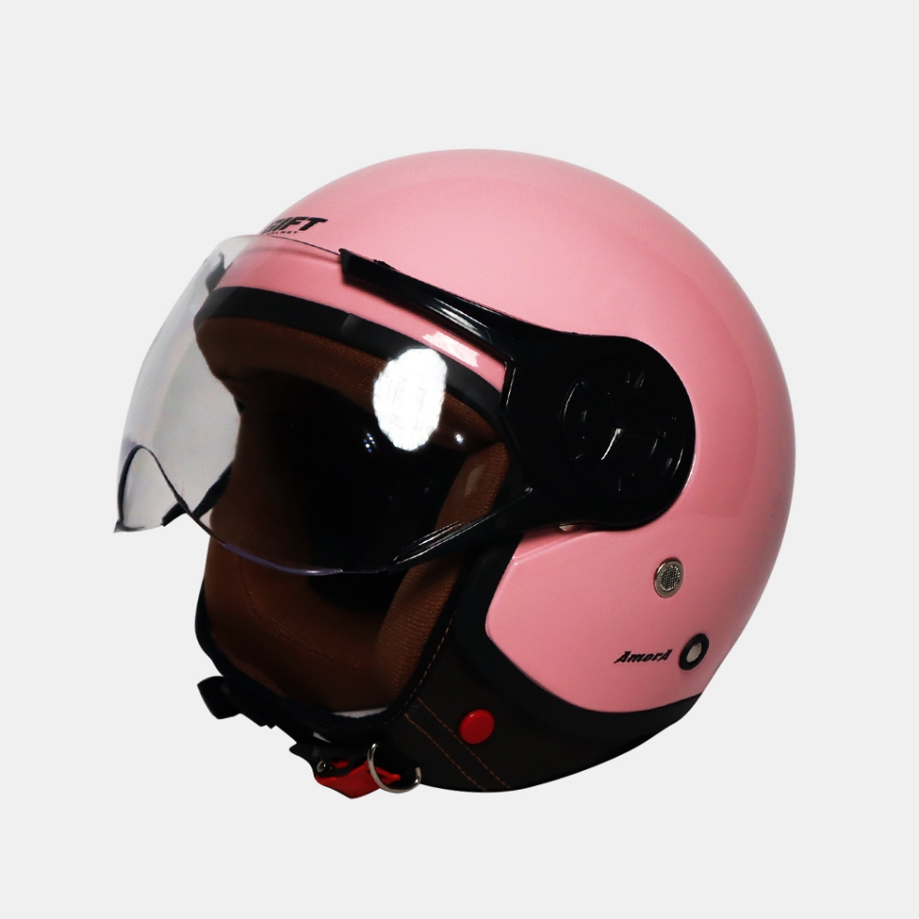 Helm Bogo Gift Amora Hijab Retro Hitam Gloss - Helm Half Face Black Wanita Hijab Friendly sudah SNI