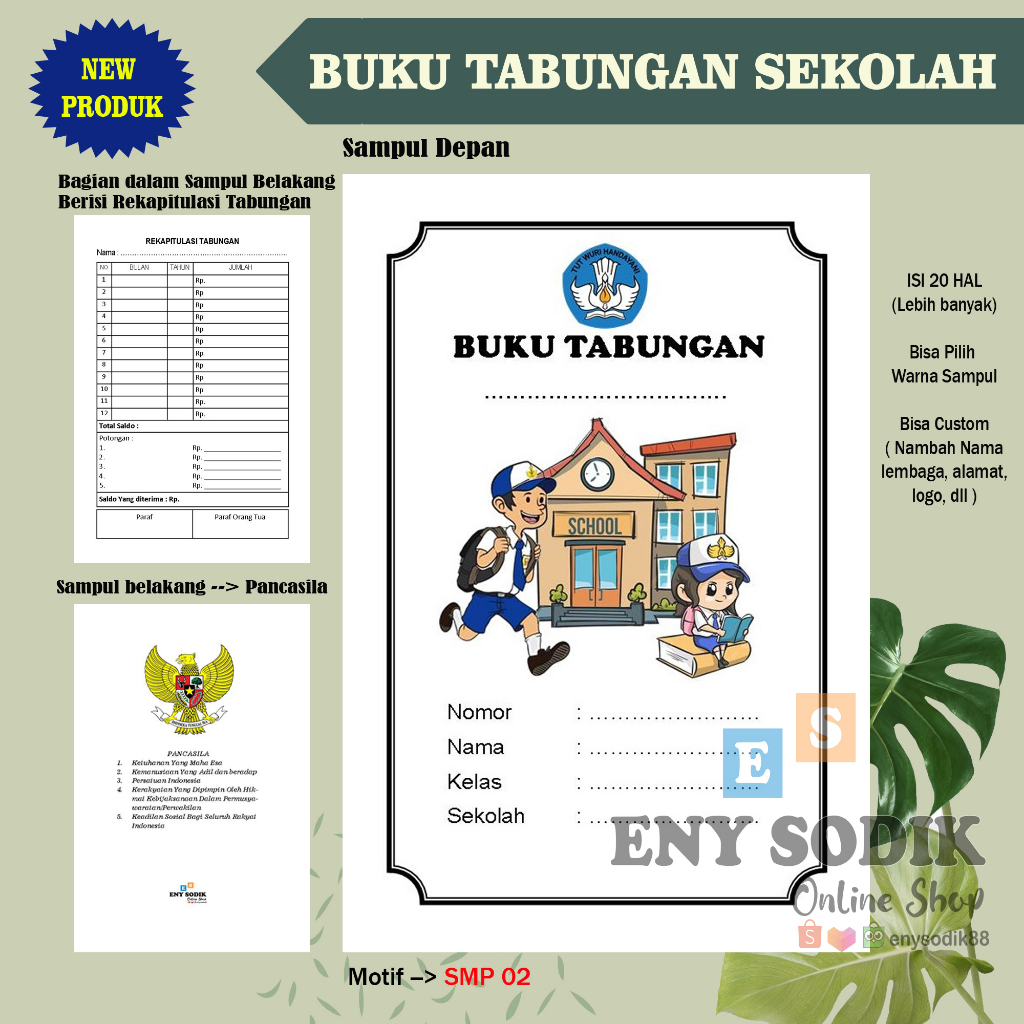 

ES88 Buku Tabungan Sekolah/SMP/MTS UK 10X16CM Isi 20 Hal Custom