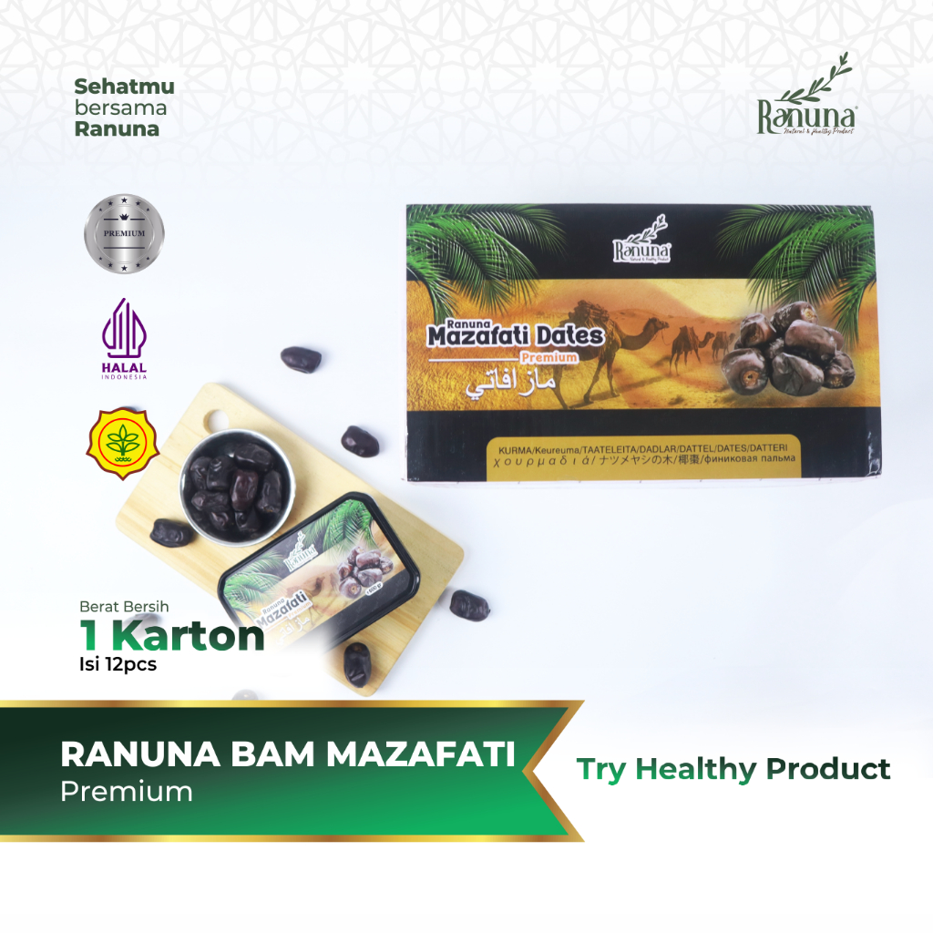

Ranuna - Kurma Bam Anggur Mazafati 1 Karton isi 12 Pcs Super Premium Organic High Quality