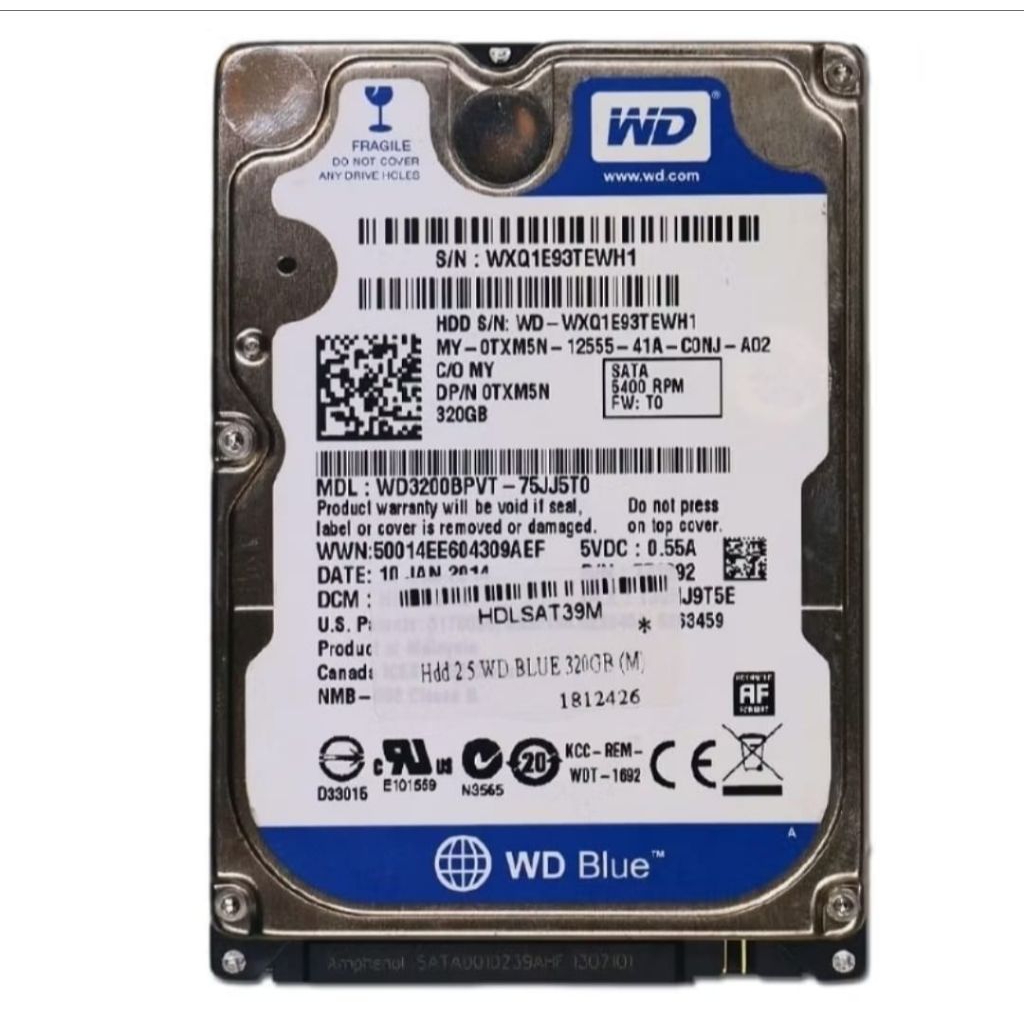 HDD WDC 320GB Blue Internal 2.5" NOTEBOOK / LAPTOP / HARDISK WD 320GB
