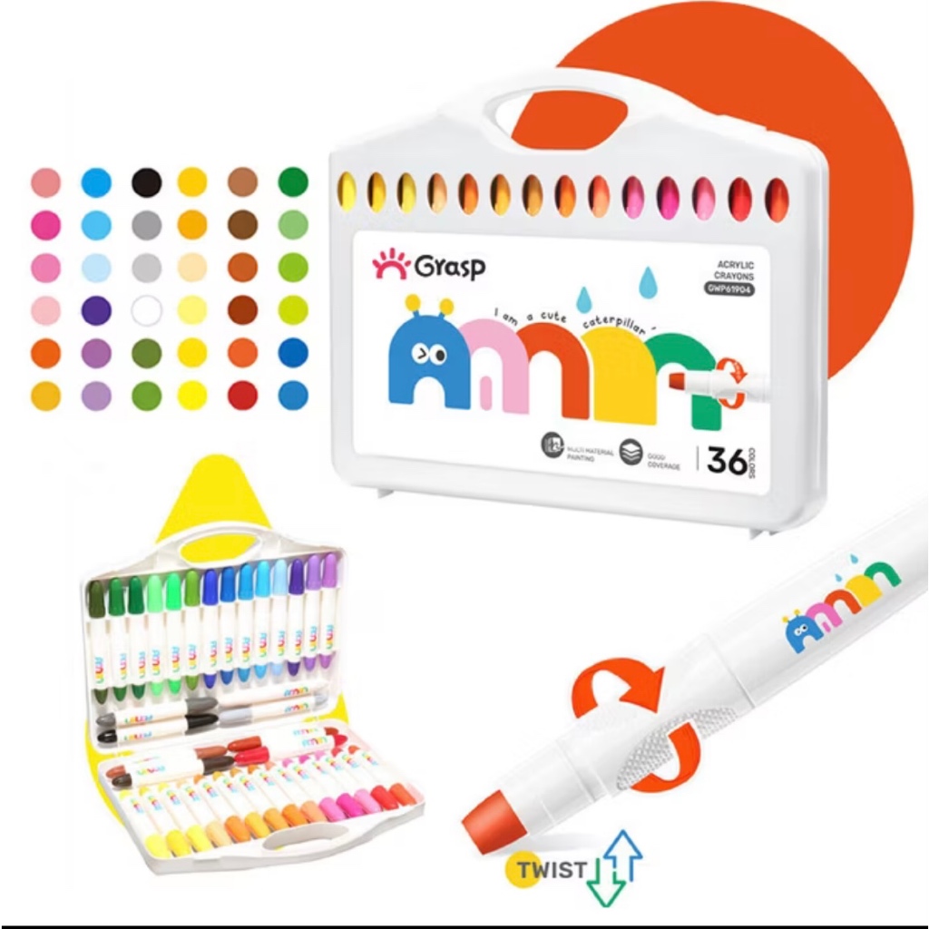 

GRASP Silky Crayon Acrylic 36 Warna Twist Krayon Water Soluble Lembut Cerah