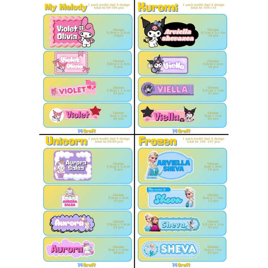 

115 PCS STICKER NAMA ANTI AIR - LABEL NAMA KARAKTER ANAK