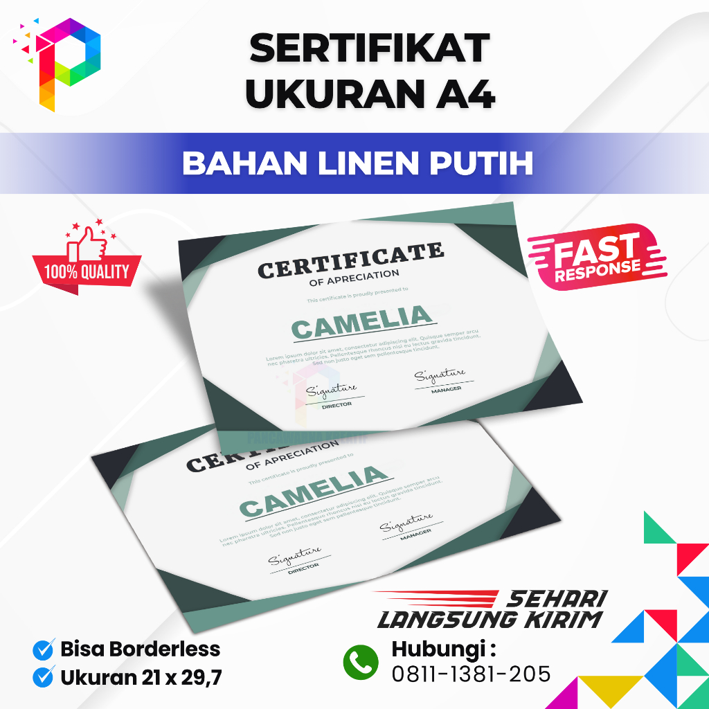 

Cetak Sertifikat A4 Bahan Premium Linen - Art Carton 260 gsm, 1 Sisi Paper Stationery - Art Carton, 2 Sisi