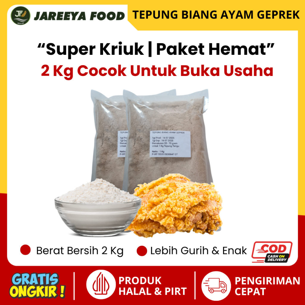 

Tepung Biang Bumbu Ayam Geprek Krispi Jareeya Food 2 kg HALAL Untuk Buka Usaha