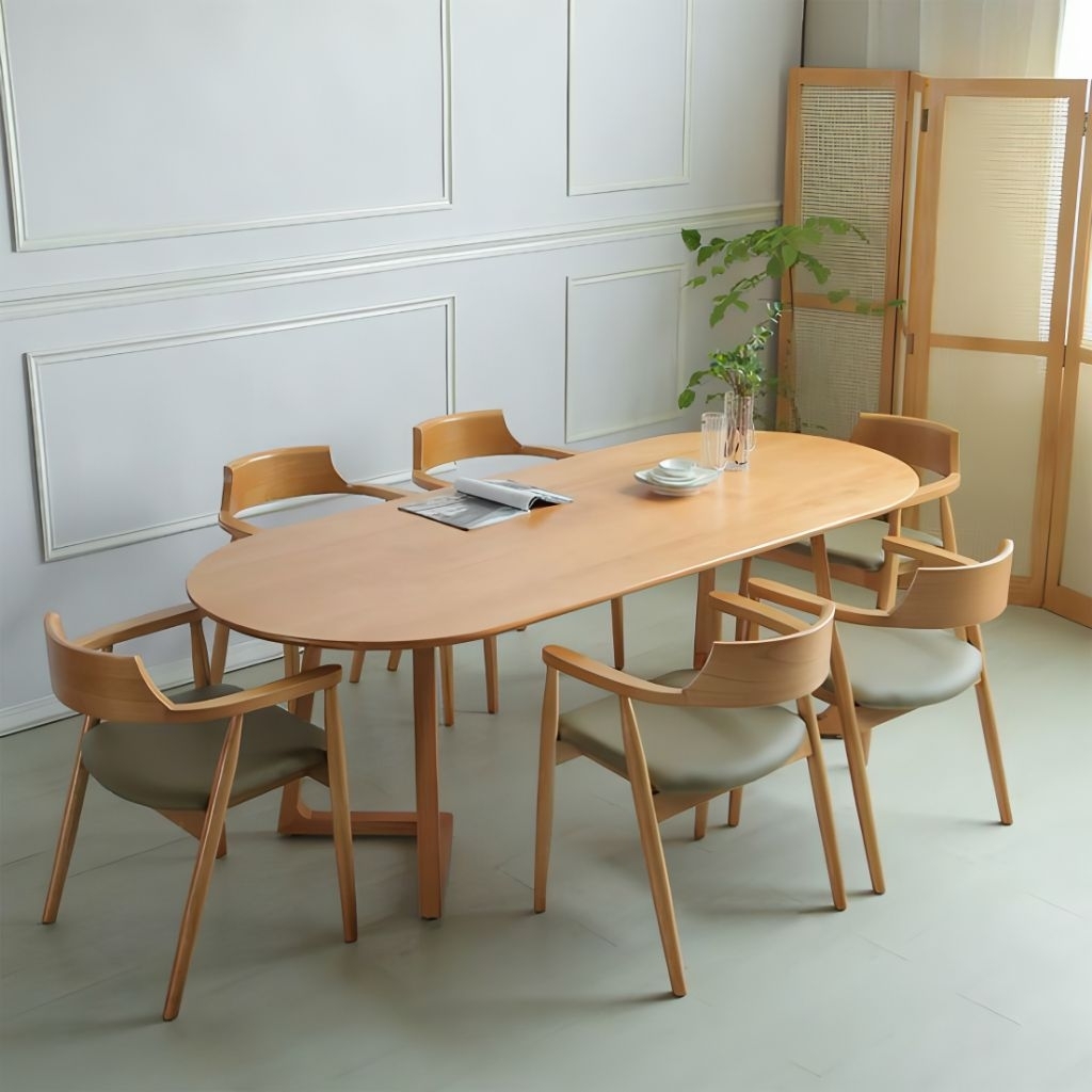 DINNING SET MINIMALIS TOP TABLE MEJA MAKAN OVAL KAKI V (UK. 180x80) KOMBINASI 6 KURSI CAFE TERAS OUT