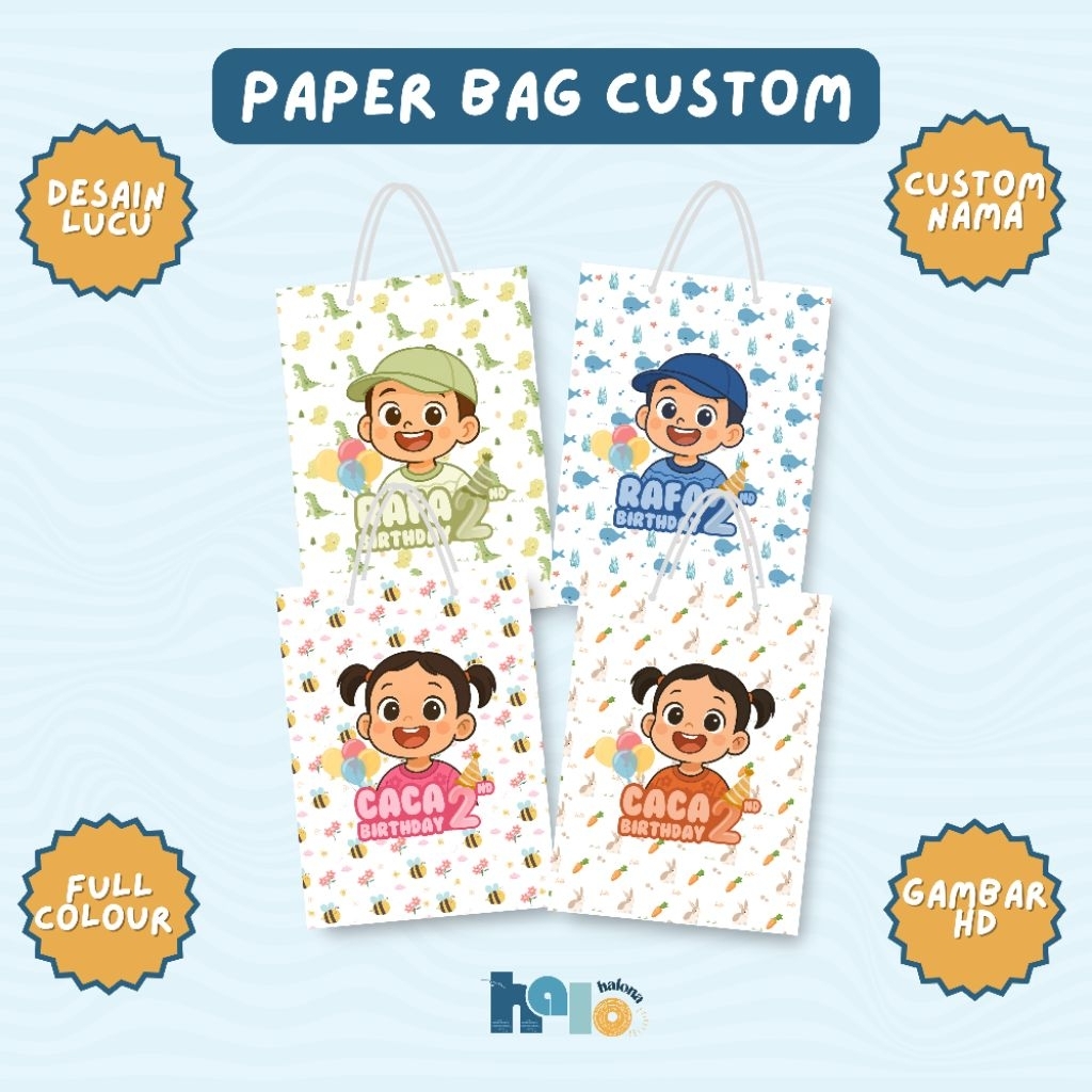 

Halo Halona Paper Bag Goodie Bag Ulang Tahun Kado Bingkisan Pesta Anak Custom Nama dan Tulisan