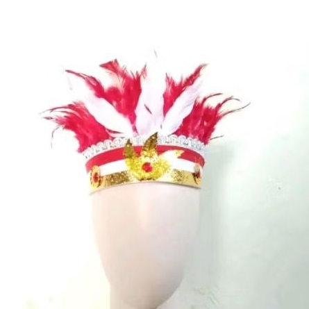 Mahkota Bulu Merah Putih karnaval renda merah