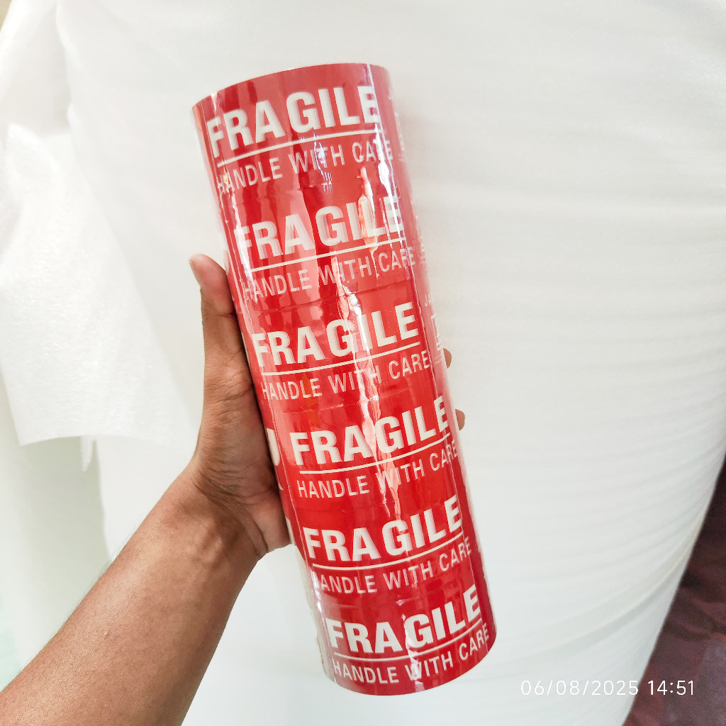 

Lakban Fragile Merah 1 Slop 6 Pcs Ukuran 48mm x 50 meter Real - Isolasi Tape Daya Lekat Kuat Fragile