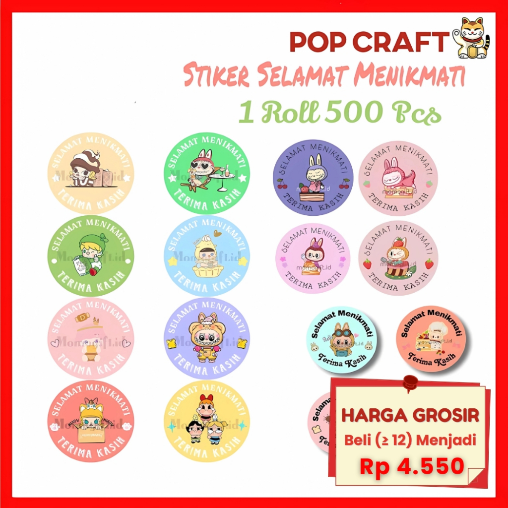 

PC Stiker 1 Roll Thank You Selamat Menikmati 500 Pcs Sticker Label Souvenir Labubu Tempel Di Box